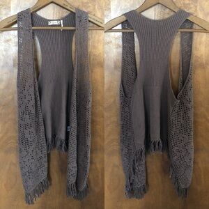 Vintage Guess Brown Crochet Sweater Vest Knit Fringe Y2K Western Cowboy Rodeo